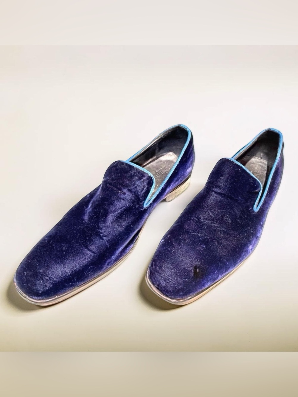 Saks Fifth Avenue Velvet Loafers Made in Italy Navy Blue Size 10M Luxury Slip-On - Picture 7 of 16